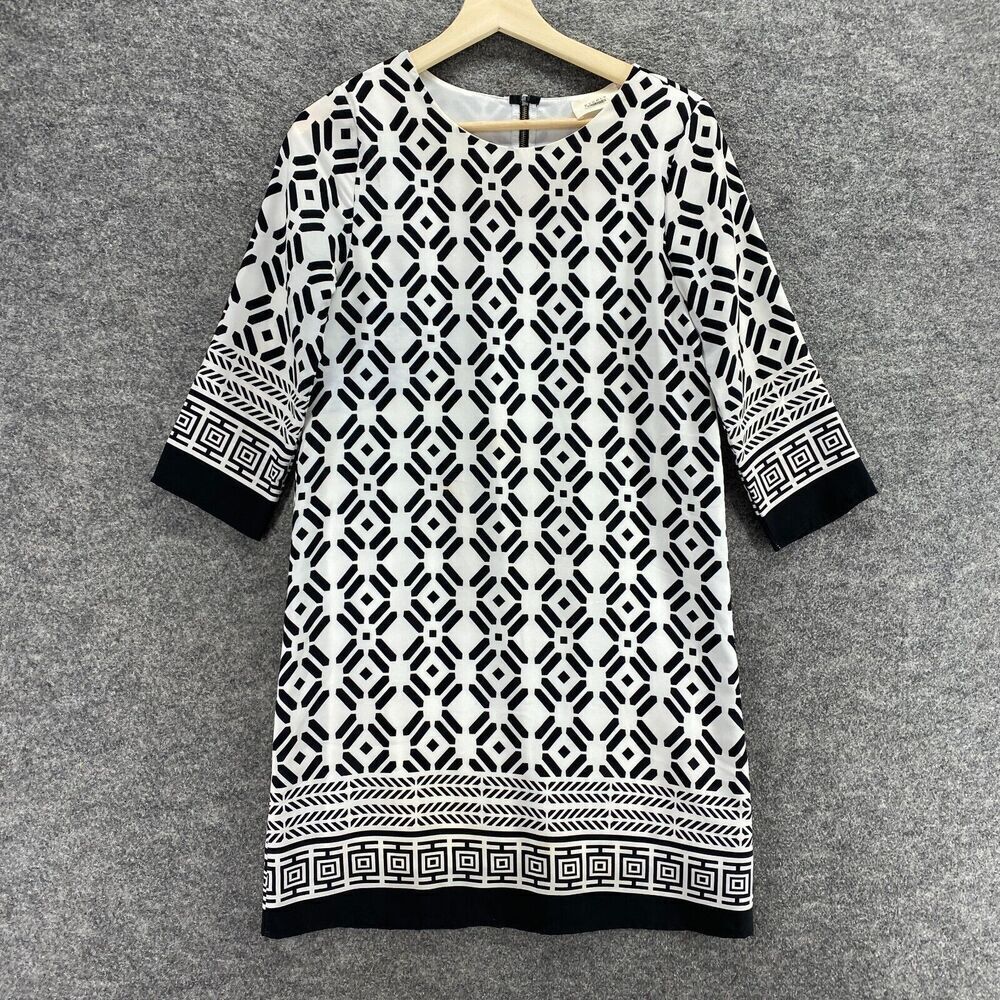 Everly Dress Women S Small White Geometric Shift Short Lined Zipper 3/4 Sleeve